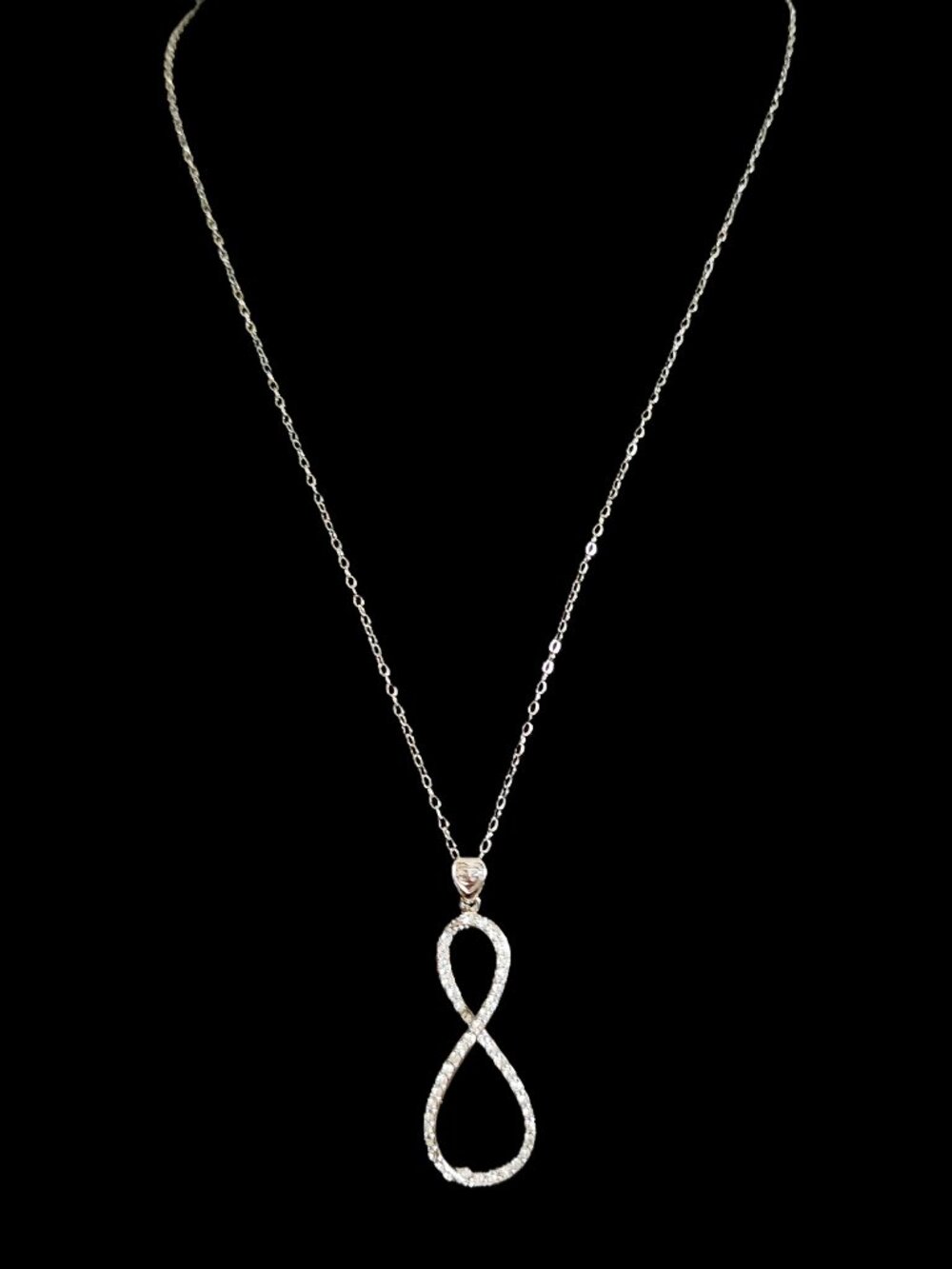 VINTAGE Y2K Sterling Silver Infinity Pendant Necklace Amore - 925 CZ 17 inches